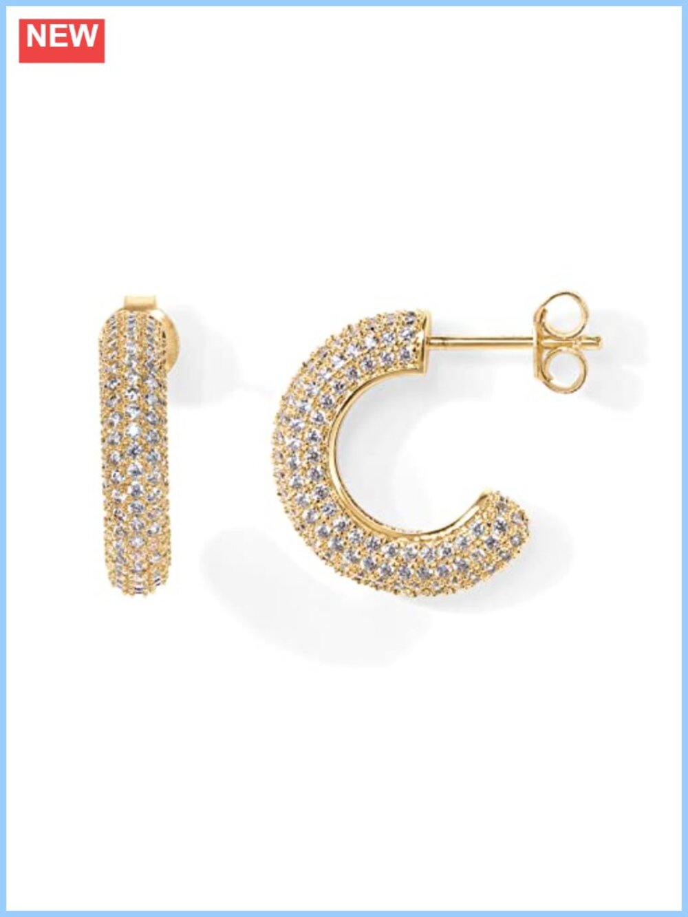14K Gold Plated Cubic Zirconia Chunky Hoop Earrings